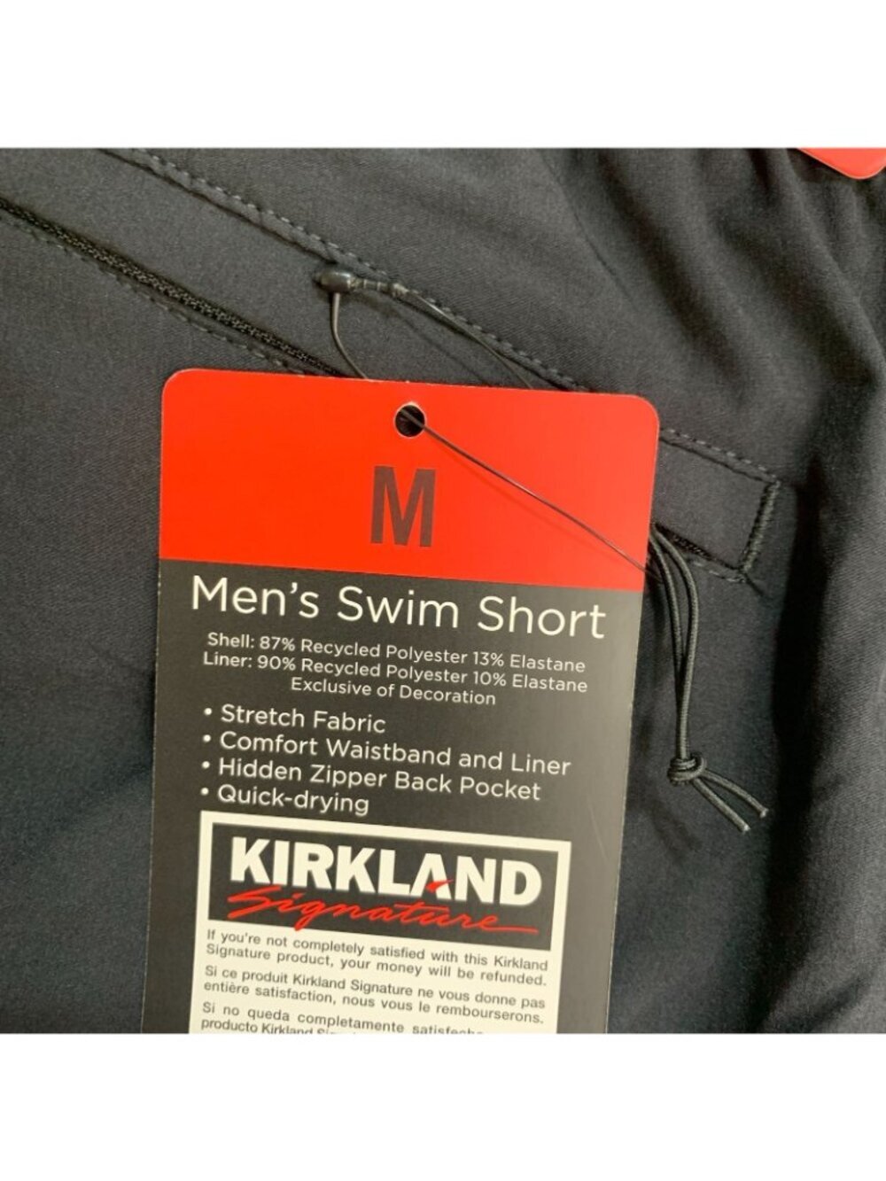 NWT Kirkland Signature Men's M Black Swim Shorts With Stretch Fabric Comfort - Picture 8 of 11